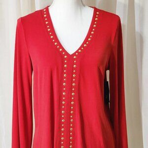 NWT- Red Blouse with Gold Studs